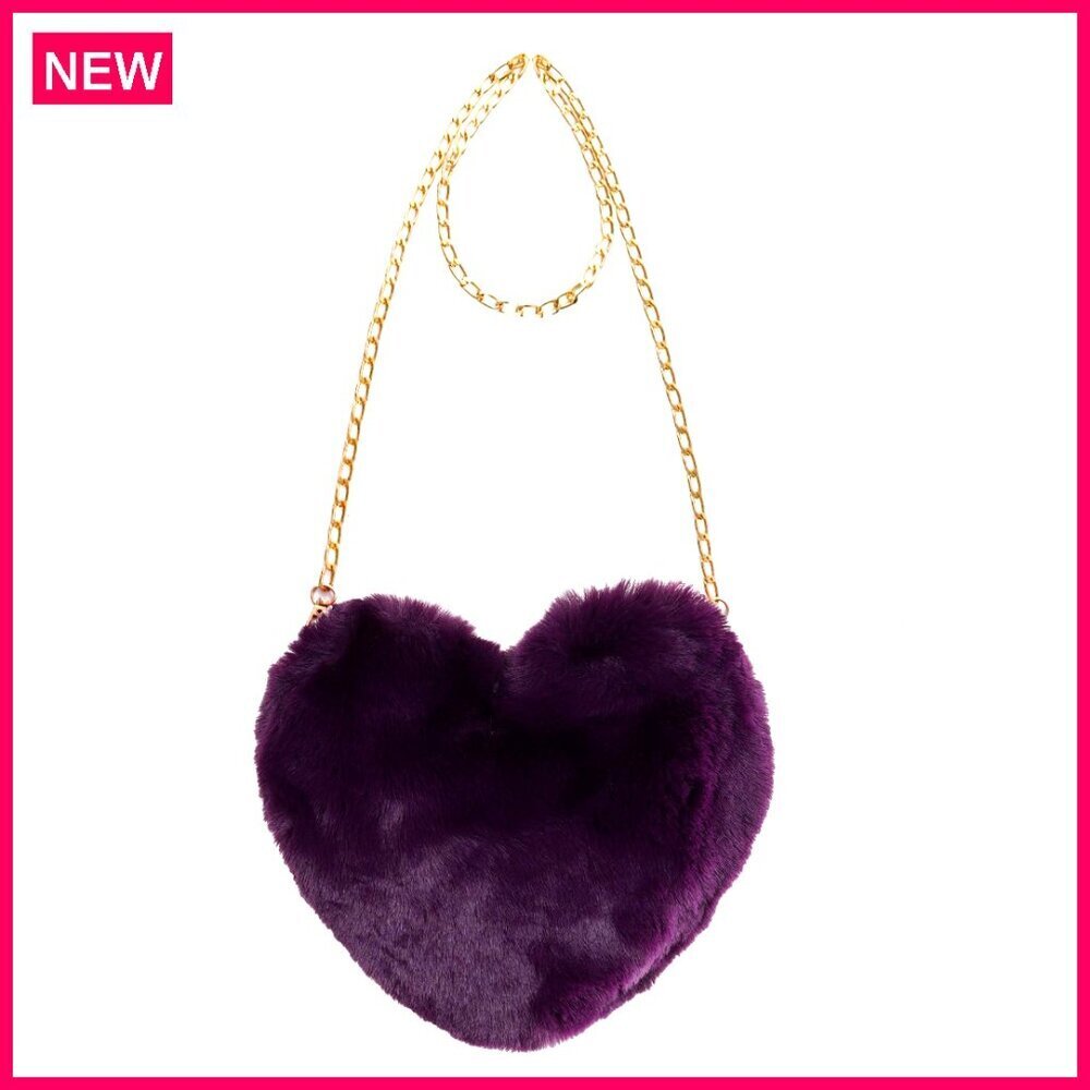 Faux Fur Heart Shaped Clutch Purse with Detachable Chain Crossbody Bag